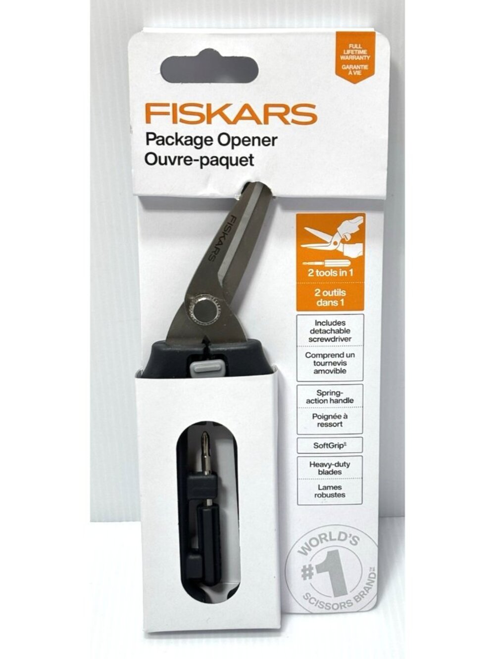 Fiskars Package Opener 2-in-1 Tool - Heavy Duty Blades & Detachable Screwdriver